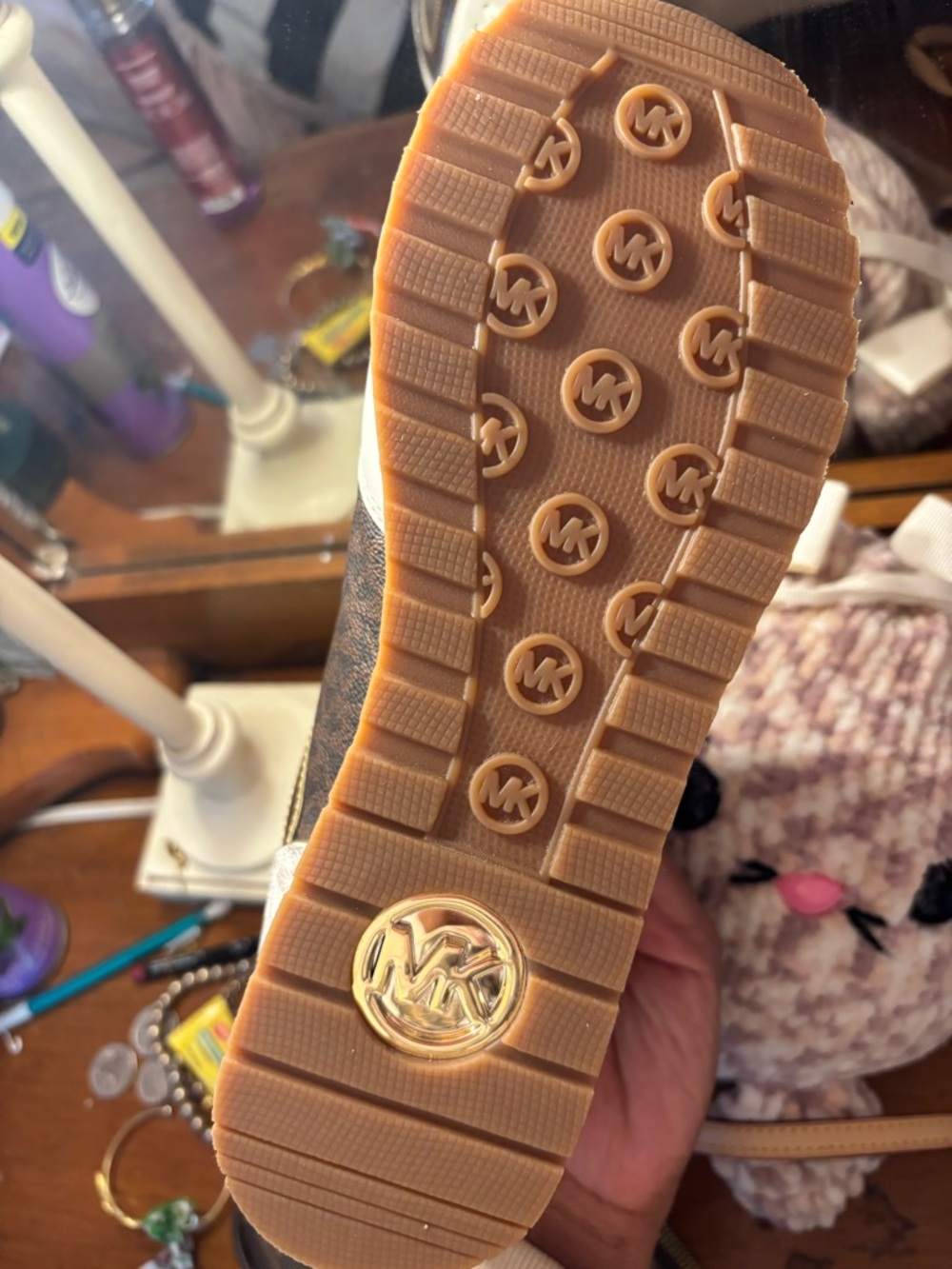 Michael Kors White, Brown & Gold Logo Runner Sneakers - Picture 3 of 5